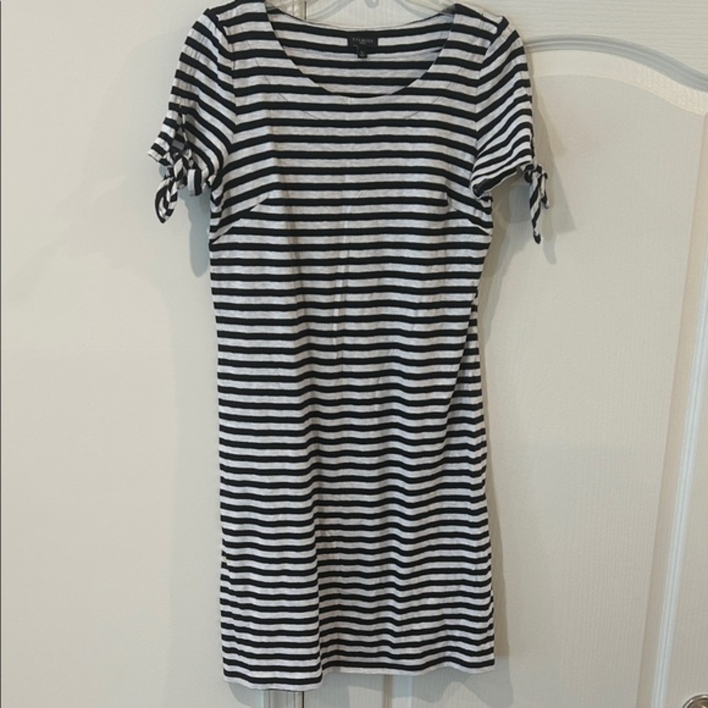 3x$20- Talbots Black and White Striped Mini Dress